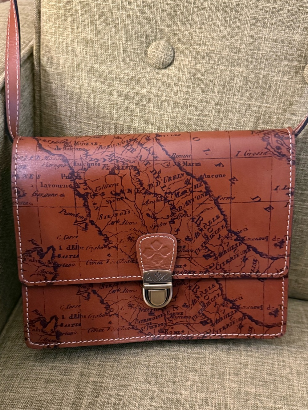 Brown Map-Print Crossbody Bag - Classic Travel Style